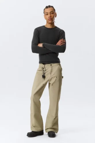 Gia F Flared Workwear Trousers – Washed Beige