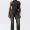 Glow Curve High Waisted Regular Flared Jeans – Black Web – Black