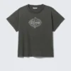 Graphic Cap-Sleeved Boxy Cotton T-Shirt – Dark Grey – Spacenet