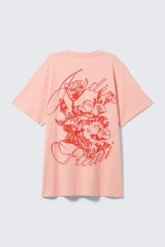 Graphic Oversized Cotton T-Shirt – Light Pink – Floral Print