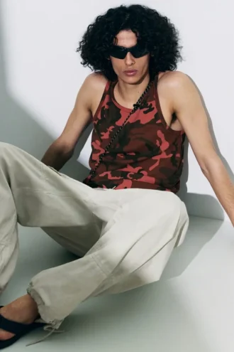 Graphic Rib Tank Top – Red Camouflage