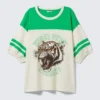 Graphic Short-Sleeved Varsity T-Shirt – White & Green – Tiger Fury