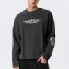 Great Boxy Graphic Long Sleeve T-Shirt – Dark Grey – Air Flame