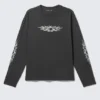 Great Boxy Graphic Long Sleeve T-Shirt – Dark Grey – Air Flame