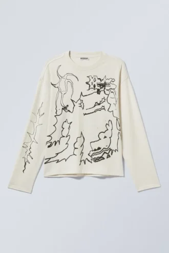 Great Boxy Graphic Long Sleeve T-Shirt – Dusty White – Shaky Monster
