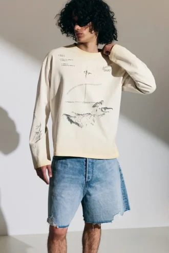 Great Boxy Graphic Long Sleeve T-Shirt – Light Dusty Mole – Sketch