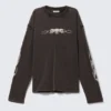 Great Boxy Graphic Long Sleeve T-Shirt – Washed Black – Skull Flame