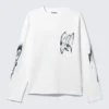 Great Boxy Graphic Long Sleeve T-Shirt – White – Abstract Print