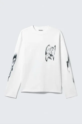 Great Boxy Graphic Long Sleeve T-Shirt – White – Abstract Print