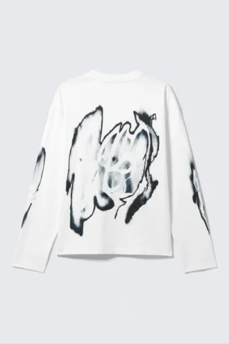 Great Boxy Graphic Long Sleeve T-Shirt – White – Abstract Print