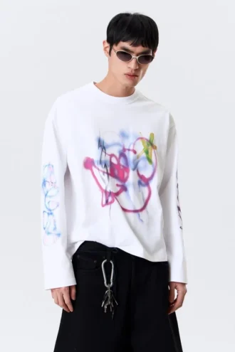 Great Boxy Graphic Long Sleeve T-Shirt – White – Rat Spray