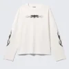 Great Boxy Graphic Long Sleeve T-Shirt – White – Skull Flame