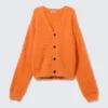 Hairy V-Neck Cardigan – Orange
