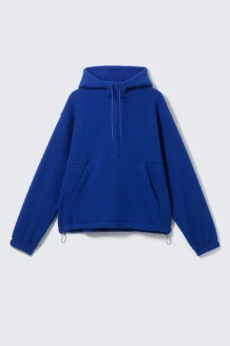 Half-Zip Fleece Hoodie – Bright Blue