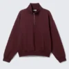 Half-Zip Loose Fit Sweatshirt – Dark Red