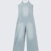 Halter Neck Denim Jumpsuit – Space Blue – Light Blue