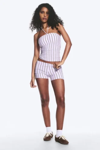 Halterneck Bandeau Top – Striped Lilac