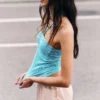 Halterneck Bandeau Top – White & Turquoise Stripes