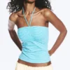 Halterneck Bandeau Top – White & Turquoise Stripes