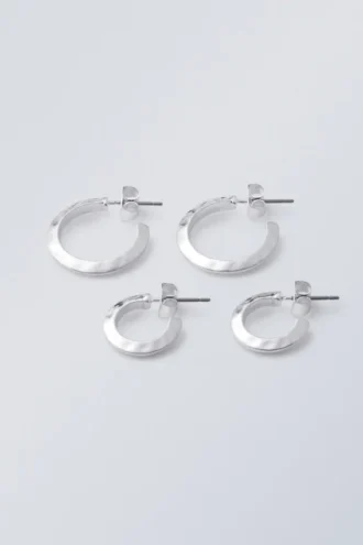 Hammered Hoops 2-Pack – Silver
