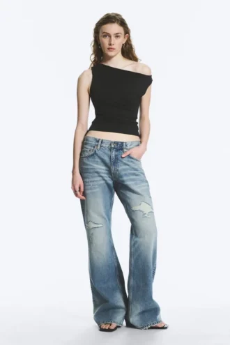 Helix Low Rise Regular Flared Jeans – Sky Worn – Medium Blue