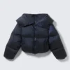 High Collar Cropped Down Jacket – Dark Navy Blue