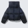 High Collar Cropped Down Jacket – Dark Navy Blue