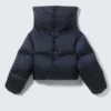 High Collar Cropped Down Jacket – Dark Navy Blue