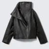 High Collar Leather Jacket – Black