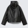 High Collar Leather Jacket – Black