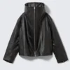 High Collar Leather Jacket – Black