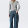High Waisted Curved-Yoke Barrel Jeans – Blue Anthem – Medium Blue