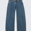 High Waisted Curved-Yoke Barrel Jeans – Blue Anthem – Medium Blue