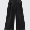 High Waisted Wide Leg Satin Trousers – Black