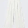 High Waisted Wide Leg Satin Trousers – White