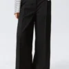 High Waisted Wide Leg Suiting Trousers – Black