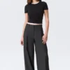 High Waisted Wide Leg Suiting Trousers – Dark Grey Melange