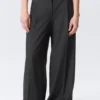 High Waisted Wide Leg Suiting Trousers – Dark Grey Melange
