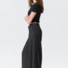 High Waisted Wide Leg Suiting Trousers – Dark Grey Melange