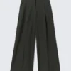 High Waisted Wide Leg Suiting Trousers – Dark Grey Melange