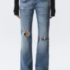 Hour Low Rise Skinny Bootcut Distressed Jeans – Blue Horses – Medium Blue