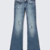 Hour Low Rise Skinny Bootcut Distressed Jeans – Blue Horses – Medium Blue