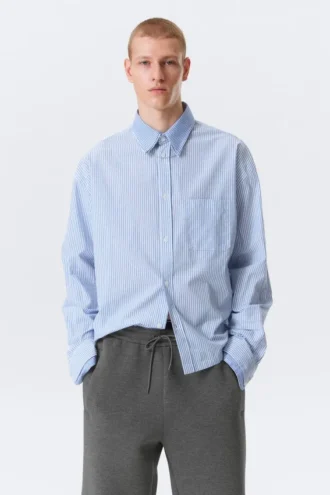 Hugo Hart Relaxed Double Collar Shirt – Blue – White Stripes