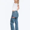 Imoo Cut Low Rise Loose Wide Leg Jeans – Medium Blue