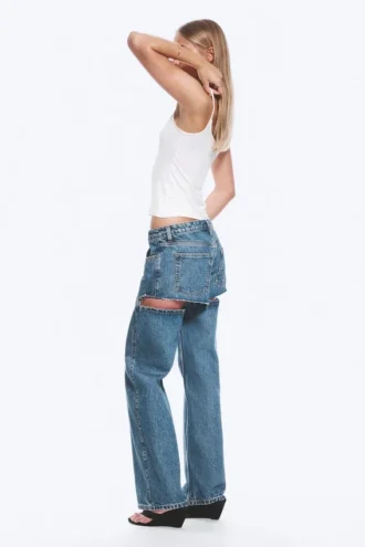 Imoo Cut Low Rise Loose Wide Leg Jeans – Medium Blue