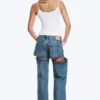 Imoo Cut Low Rise Loose Wide Leg Jeans – Medium Blue