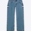 Imoo Cut Low Rise Loose Wide Leg Jeans – Medium Blue