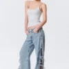 Imoo Low Rise Loose Wide Bow Jeans – Mid Blue – Medium Blue
