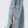 Imoo Low Rise Loose Wide Bow Jeans – Mid Blue – Medium Blue