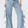Imoo Low Rise Loose Wide Bow Jeans – Mid Blue – Medium Blue